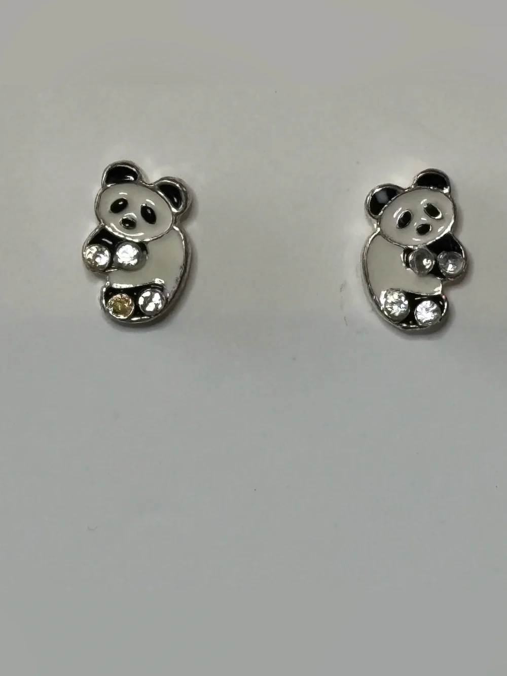 Panda Crystal Accent Kids Earrings - White and Black